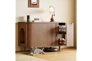 IRONCK Cat Litter Box Enclosure with Sliding Tambour Door, Wooden Litter Box Enclosure Furniture with 2-Layer Drawer, Hidden Cat House, Side End Table for Living Room, Brown