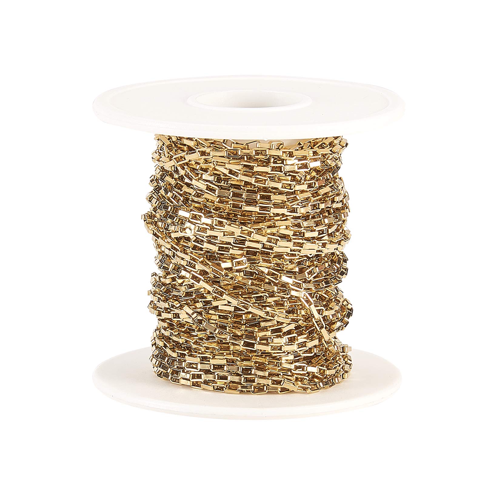 Airssory 33FT(10 Meters) 304 Stainless Steel Venetain Chains Unwelded Box Link Chains Unwelded with Spool Rectangle for Jewelry Making - 4x2mm