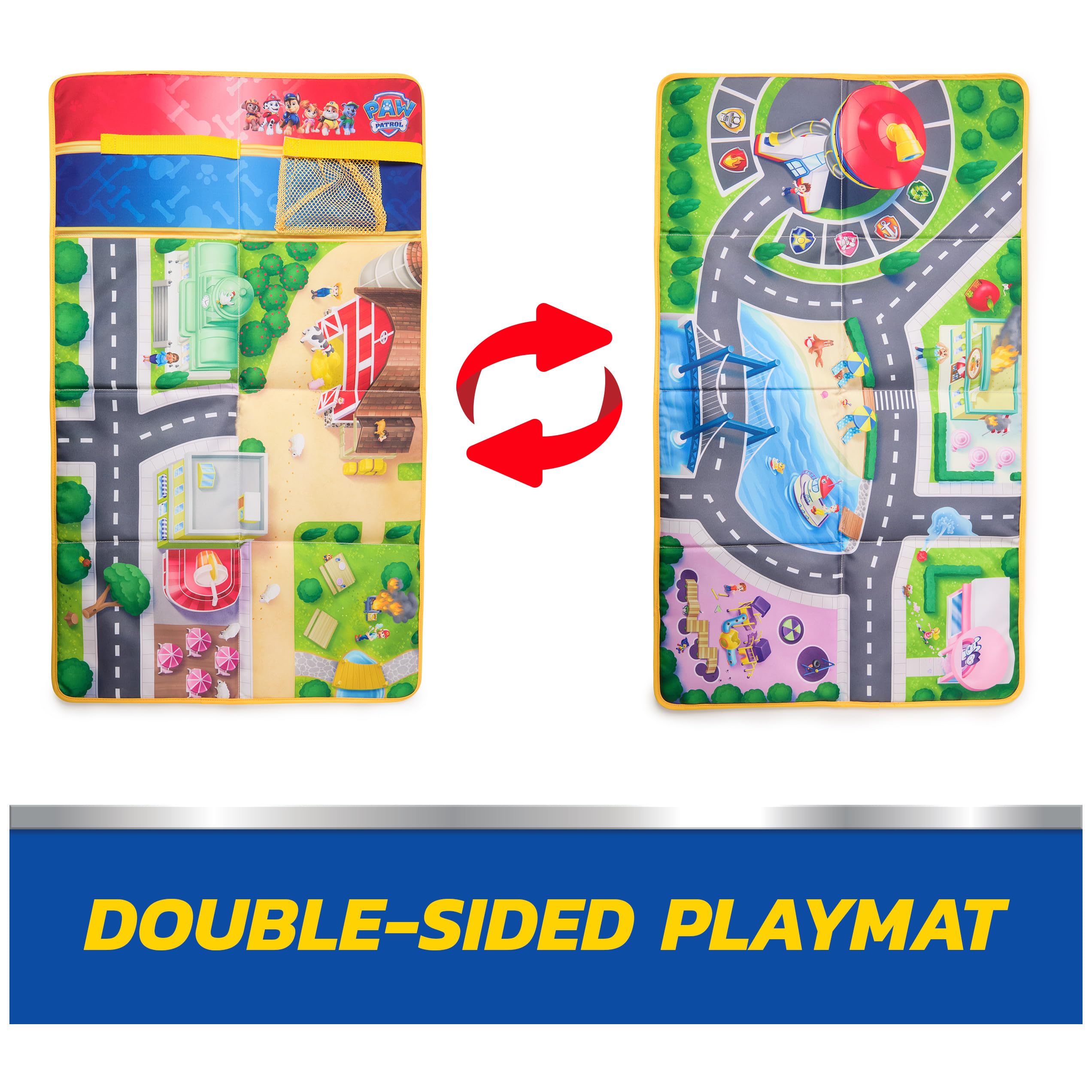 PAW Patrol Pup Squad Adventure Bay Playmat, 33-Inch Foldable Mat with Exclusive Chase and Humdinger Vehicles, Kids Toys for Boys & Girls Ages 3 and Up