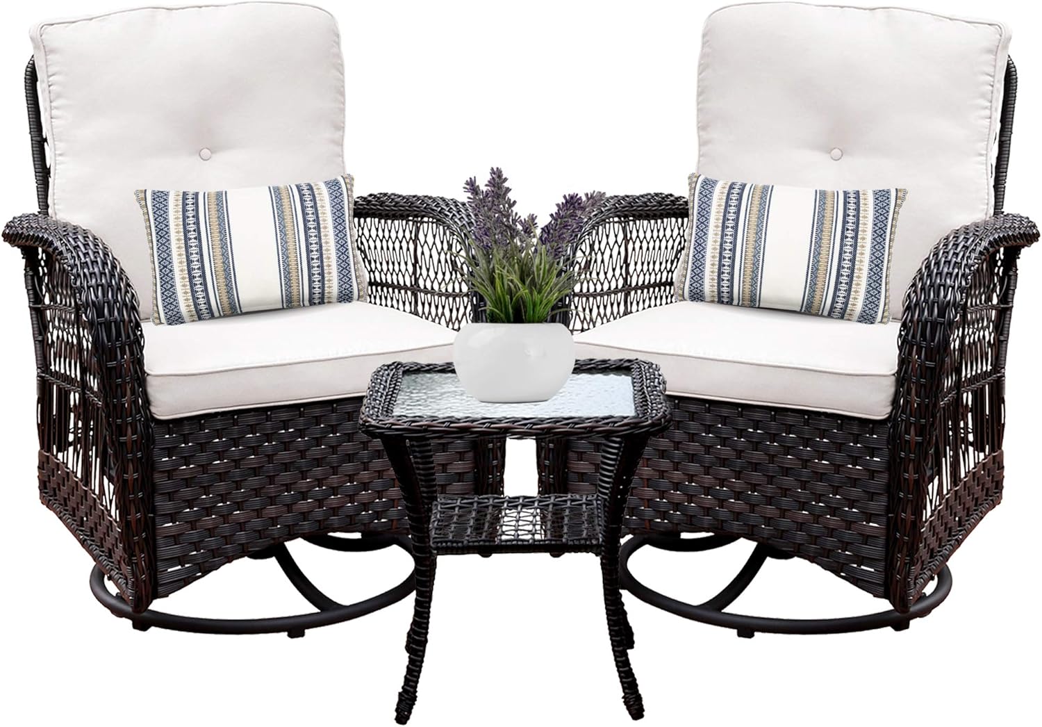 Harlie & Stone Outdoor Swivel Rocker Patio Chairs Set of 2 and Matching Side Table - 3 Piece Wicker Patio Bistro Set with Premium Fabric Cushions: Kitchen & Dining