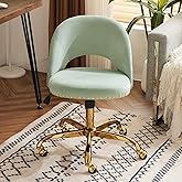 VINGLI Modern Velvet Small Office Chair,Cute Desk Chair with Wheels,Gold Base/Studs, Comfy Armless Swivel Vanity Task Chair f
