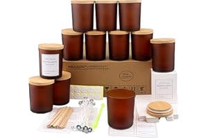 MILIVIXAY 12 Pack 10 OZ Frosted Amber Glass Candle Jars with Lids and Candle Making Kits - Bulk Empty Candle Jars for Making Candles - Spice, Powder Containers.