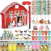 Pasimy 59 Pcs Farm Piñata Animal Theme Party Favor Fiesta Farm Barnyard Piñata Blindfold Stick Stamper Sticker Slap Bracelet Keychain Figure for Fiesta Birthday Party Supplies Carnival Gift