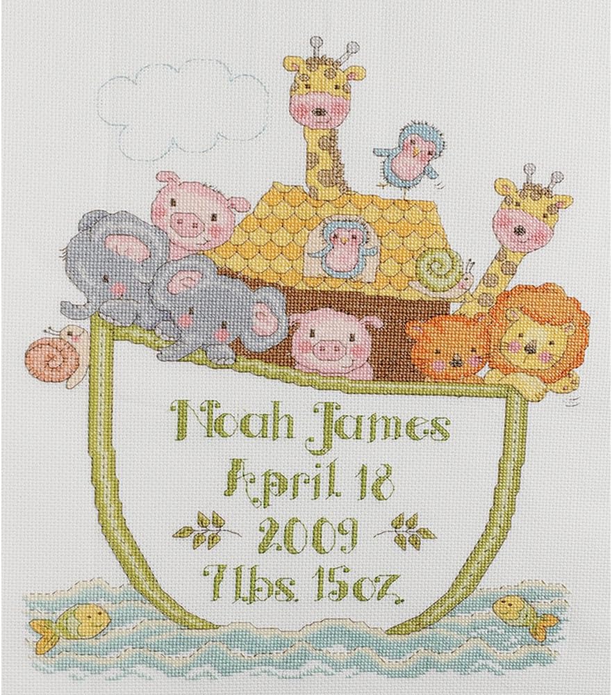 Noah's Ark Birth Record Counted Cross Stitch Kit11"X14" 14 Count