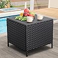 Lviden Outdoor Wicker Storage Side Table, Patio Black PE Rattan End Table with Storage, Square Container for Furniture Covers, Toys, and Gardening Tools