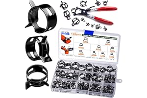 ASKWAY 108pcs Spring Pipe Clamps, With Spring Pipe Clamp Tools, 9 Sizes 6-18mm Spring Hose Clamps, Used To Fix Hose Interfaces In Automotive, Marine, Gardening, Industrial Applications (1, Black)