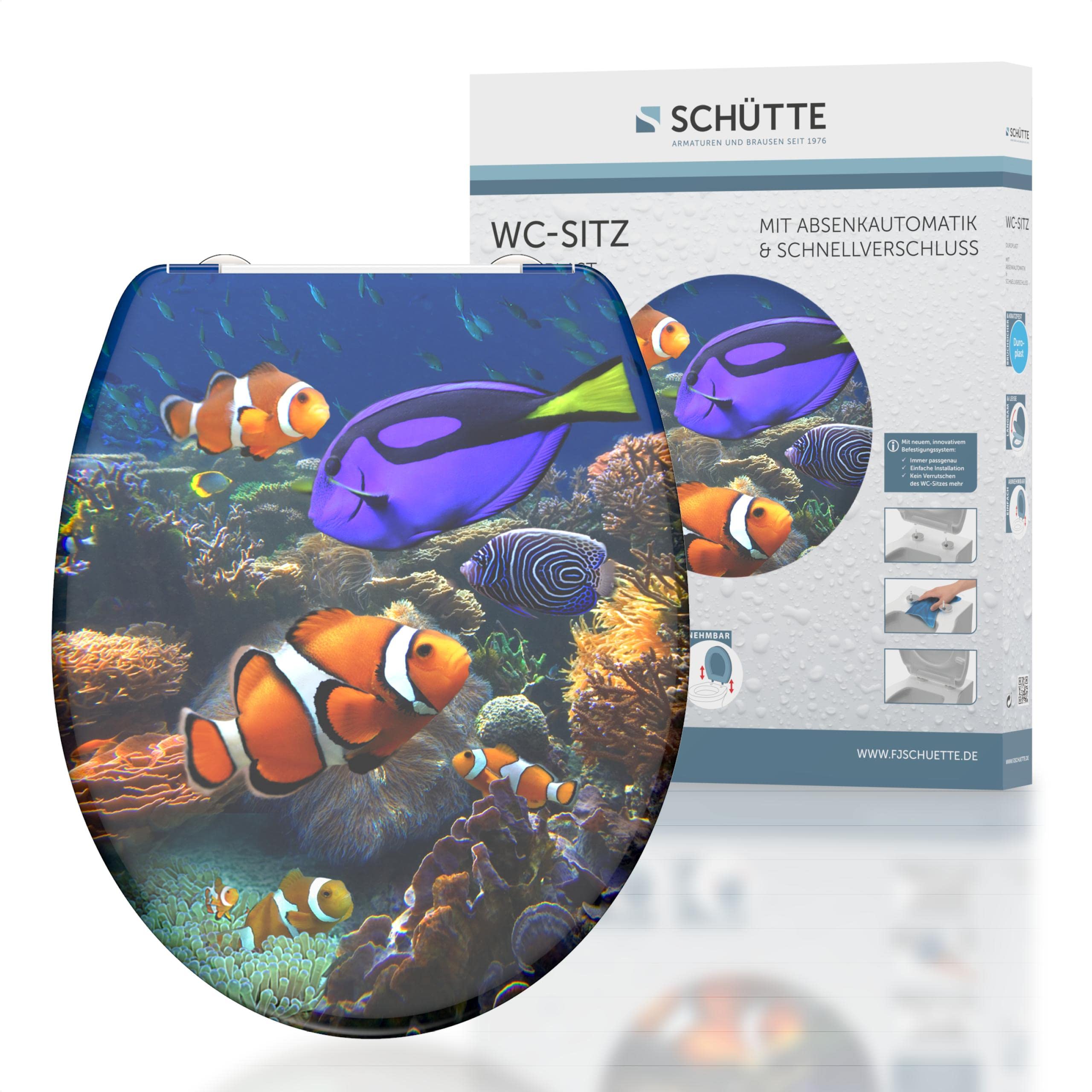 SCHÜTTE Duroplast Sea Life 82372 Toilet Seat with Soft-Close Mechanism and Quick Release for Easy Cleaning Maximum Load of The Toilet Seat 150 kg Fish Design