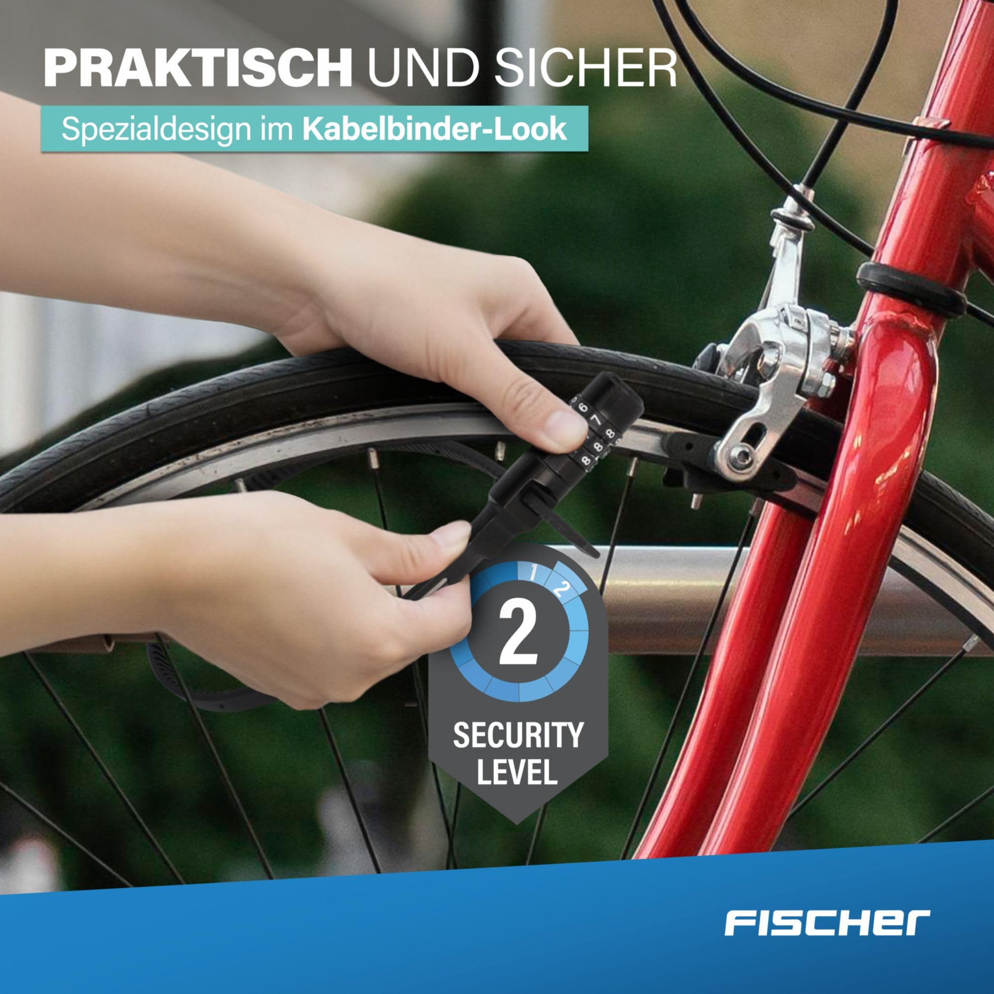 FISCHER Fahrradschloss, Kabelbinderschloss Spezialschloss mit Zahlenschloss, für Fahrrad, Helm oder Skifahren, schwarz, Länge: 53 cm 5