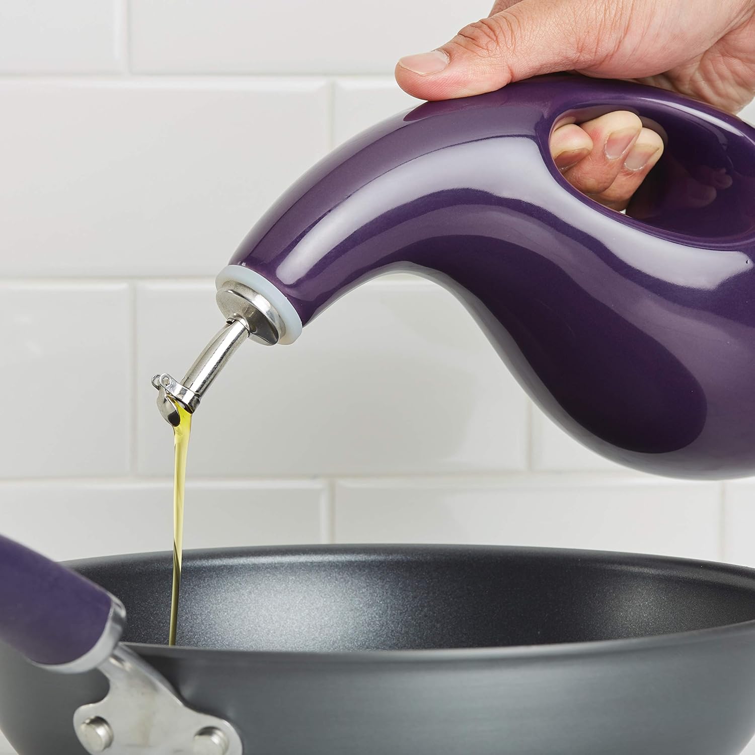 Rachael Ray Solid Glaze Ceramics EVOO Olive Oil Bottle Dispenser with Spout, One Size, Purple: Pottery Oil: Kitchen & Dining