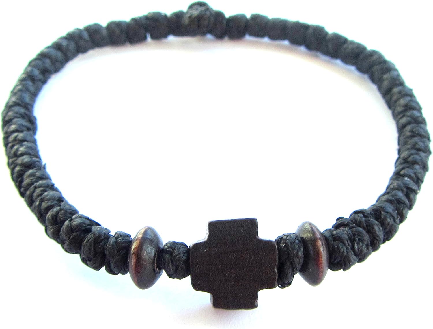 Iconsgr Handmade Christian Orthodox Komboskoini, Prayer Rope Bracelet with Wooden Cross, Black, Red - Image 3