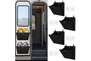 PUGPIU Rv Camper Shoe Storage 4 Pack, Foldable Wall Mounted Shoe Rack Organizer, Self-Adhesive Rv Shoe Holder, Space Saving for Camper Essential Home Travel Storage, with Deep Pocket Fit 1 Pair Shoes, Black