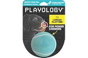 Playology Dog Toys | Squeaky Chew Ball - Bouncy Durable Floating Fetch Ball for Dogs | Medium Peanut Butter Scented Toy - Easy to Clean and Made from Non Toxic Materials