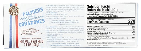 NATURAL NECTAR ORGANIC PALMIERS COOKIES, 3.5 OZ (PACK OF 1)