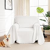 MYSKY HOME Chair Couch Covers - Sectional Couch Covers for Pet, Non Slip Soft Couch Cover, Washable Furniture Protector with Tassel Sofa Throws, Living Room, 71"x91", White