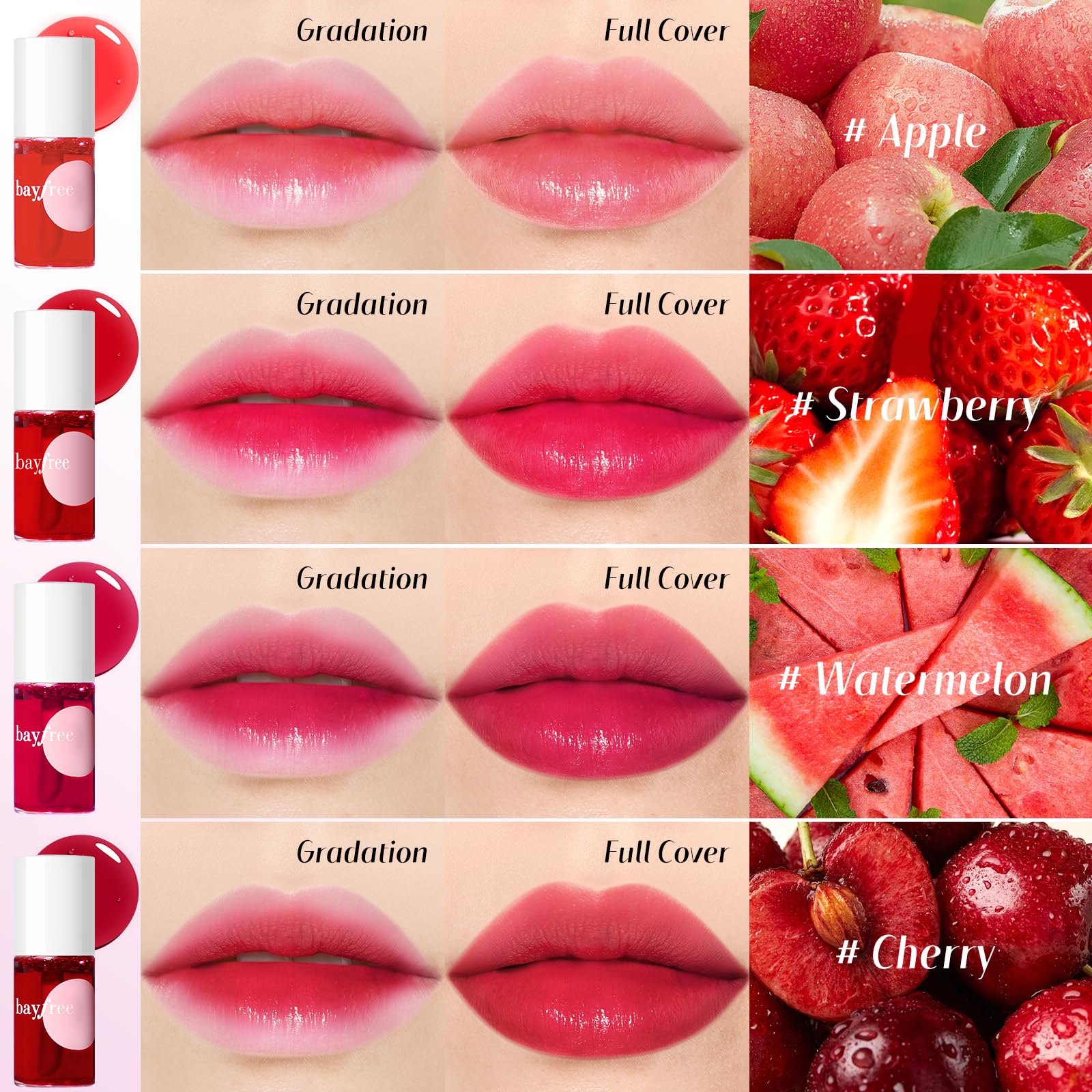 bayfree Lip Tint Stain Set, Lip Stain Long Lasting Waterproof, Lightweight, Non-sticky, Transfer-Proof, Matte Finish (fruit land)
