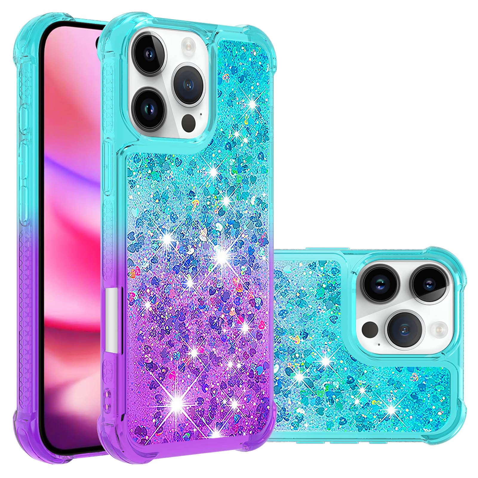 IMEIKONST Glitter Case for iPhone 16 Pro Max, Liquid Sparkle Gradient Quicksand Transparent for Women Girls Clear TPU Bumper Silicone Shockproof Cover for iPhone 16 Pro Max 6.9". Blue Purple YB