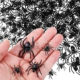 Sratte 300 Pcs Halloween Realistic Plastic Spiders Bulk, 3 Sizes | Black Fake Spiders, Halloween Prank Props Decorations, Haunted House Decor, Realistic Scary Design Spooky Creepy Setup