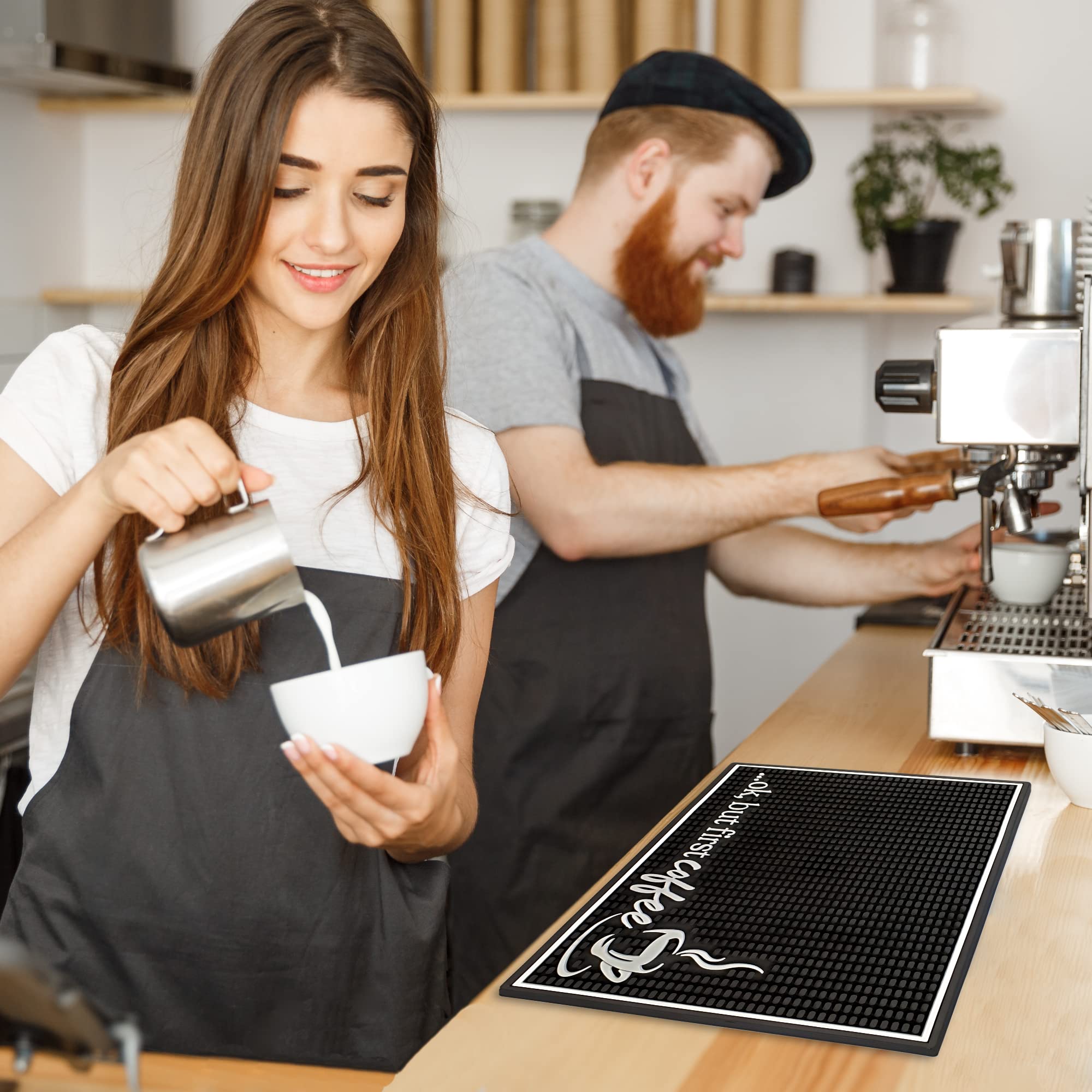 New Mungo Coffee Bar Mat – “Ok But First Coffee” – Spill-Proof PVC Coffee Station Mat, Non-Slip Countertop Protector 18