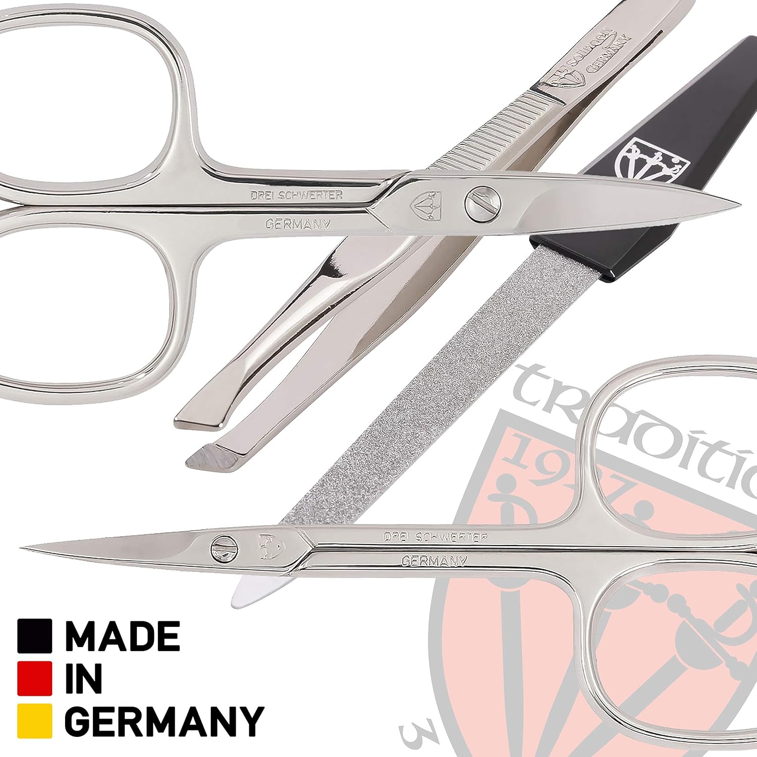 3 Swords Germany - brand quality 8 piece manicure pedicure grooming kit set for professional finger & toe nail care scissors clipper fashion leather case in gift box, Made in Solingen Germany (01993) : Beauty