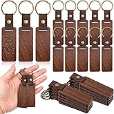 Limbeuuu 25 Pieces Leather Wood Keychain Blank, Wooden Keychain Blanks with Leather Strap, Unfinished Wooden Keychains for Laser Engraving, DIY Various Key Tags, Wood Crafts Gift