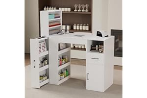 GOFEI Professional Nail Desk for Nail Tech with Storage Cabinet and Fan – Modern Nail Table for Salon, Nail Tech Table with Drawer, Armrest & Dust Collector,Manicure Table Nail Desk