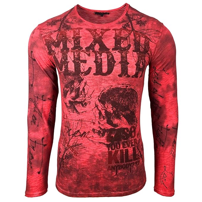 Rusty Neal Longshirt Printed Motiv Druck Mixed Media Langarm Shirt Longsleeve 10133