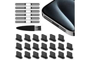 VIWIEU USB C Dust Plug Port Cover Protectors 20 PCS with Phone Speaker Cover Bumper Stickers 6 PCS Compatible with iPhone 17 16 15 Pro Max Plus with Cleaning Brush Accessories