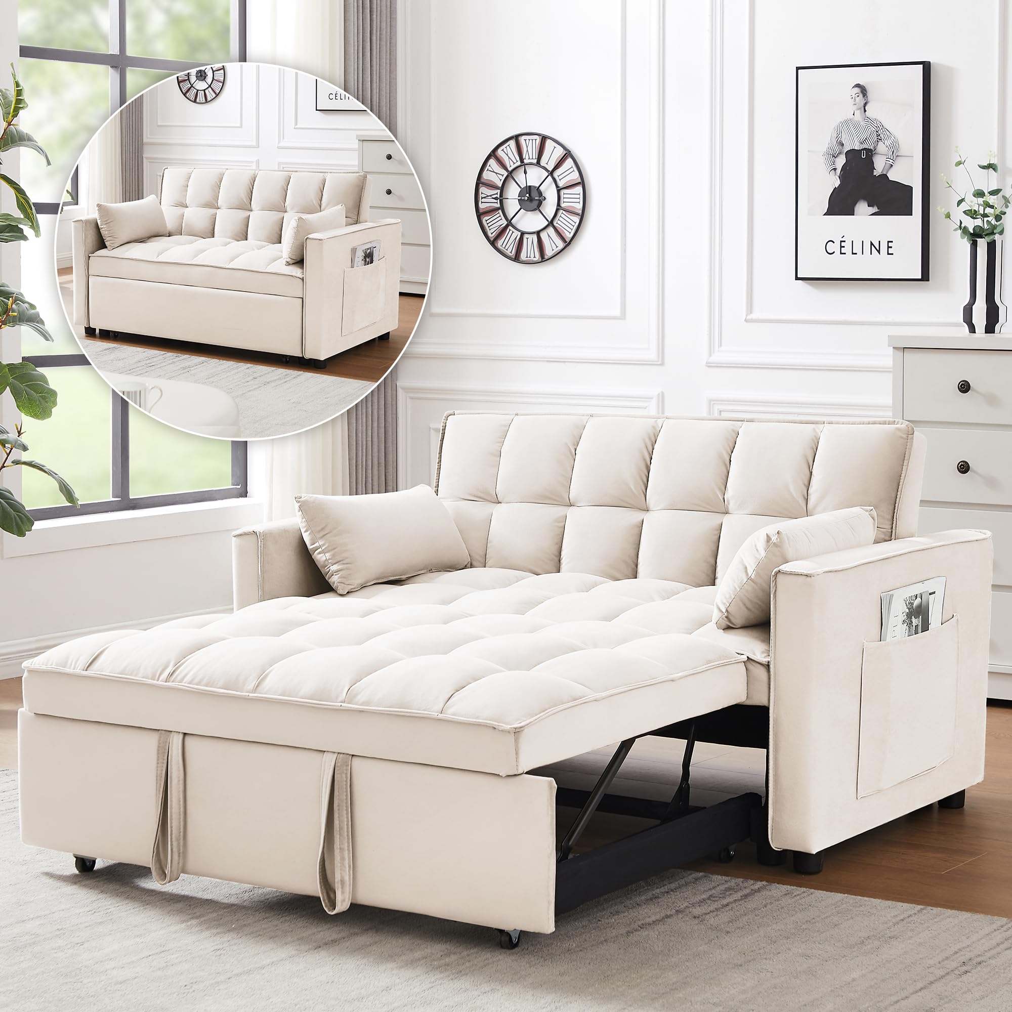 Wakefit 3 in 1 Convertible Sleeper Sofa Bed, Futon Couches for Living ...