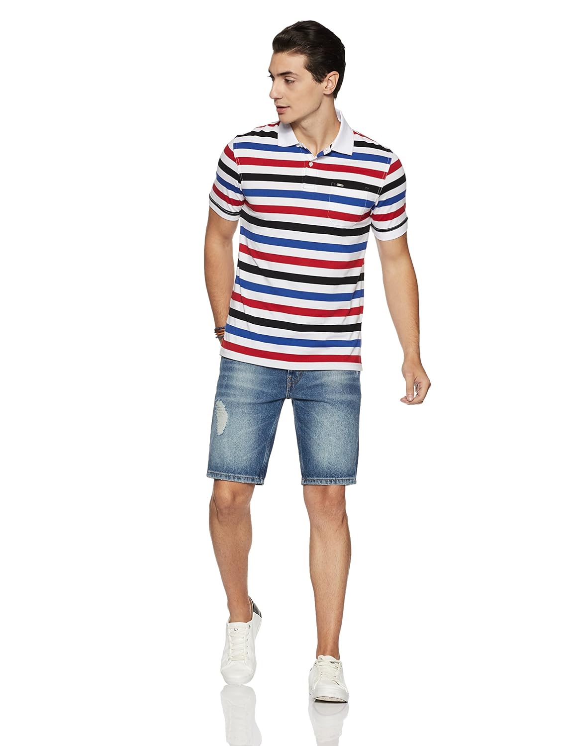 peter england men's striped regular fit synthetic polo