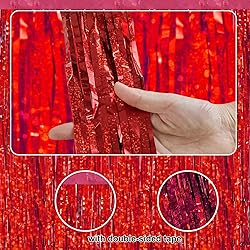 2 Pack 3.2 ft x 9.8 ft bling Red Tinsel Curtain