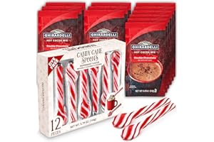 Taboom Dye-Free Peppermint Candy Cane Spoon & Hot Cocoa Bundle - 12 Individually Wrapped Peppermint Spoons with 12 Double Chocolate Premium Hot Cocoa Packets - Festive Christmas Hot Chocolate Gift Set & Stocking Stuffers