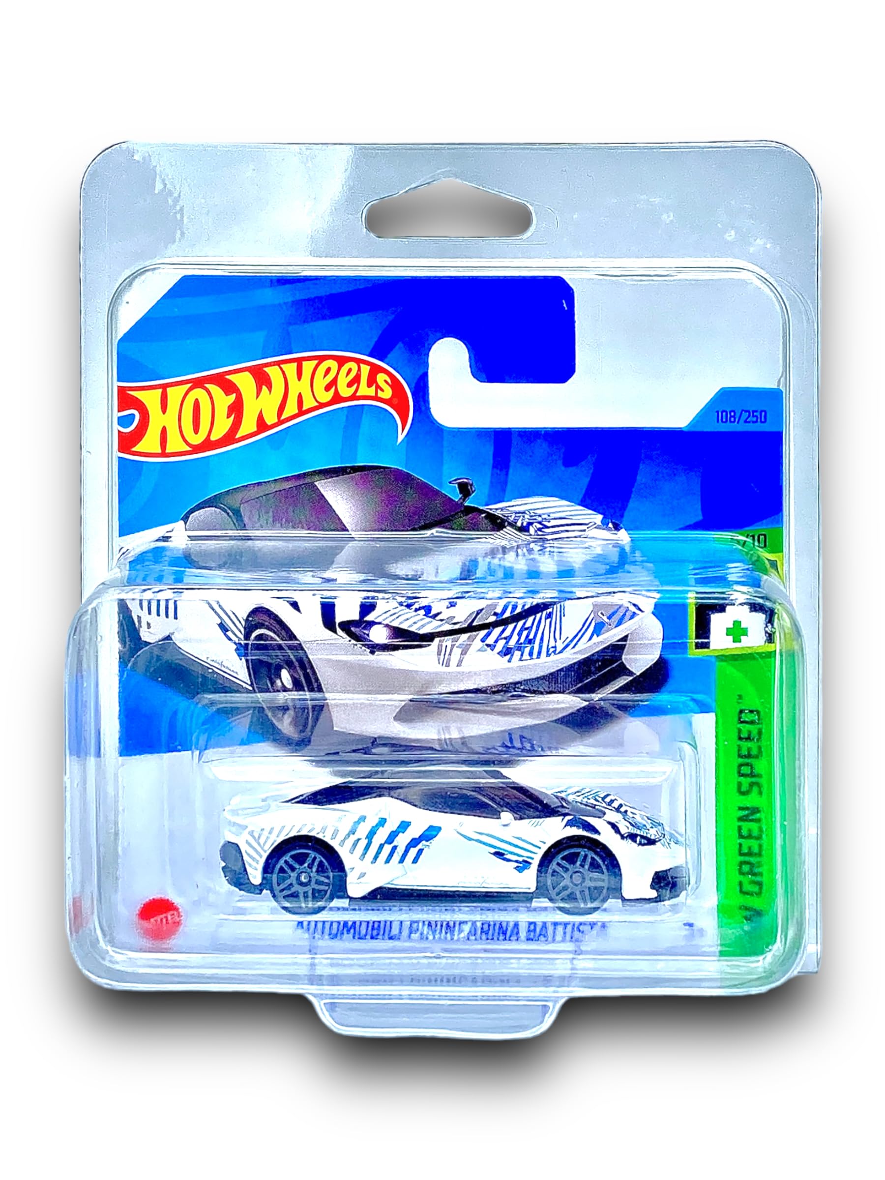 Hot Wheels Automobili Pininfarina Battista (White & Blue) 5/10 HW Green Speed - 2023-108/250 (Short Card) - COMES IN A KLAS CAR KEEPER PROTECTIVE COLLECTORS CASE - HKK22