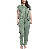 Hanes Women's Step Into Spring Short Sleeve V-neck Top and Jogger Sleep and Lounge Set