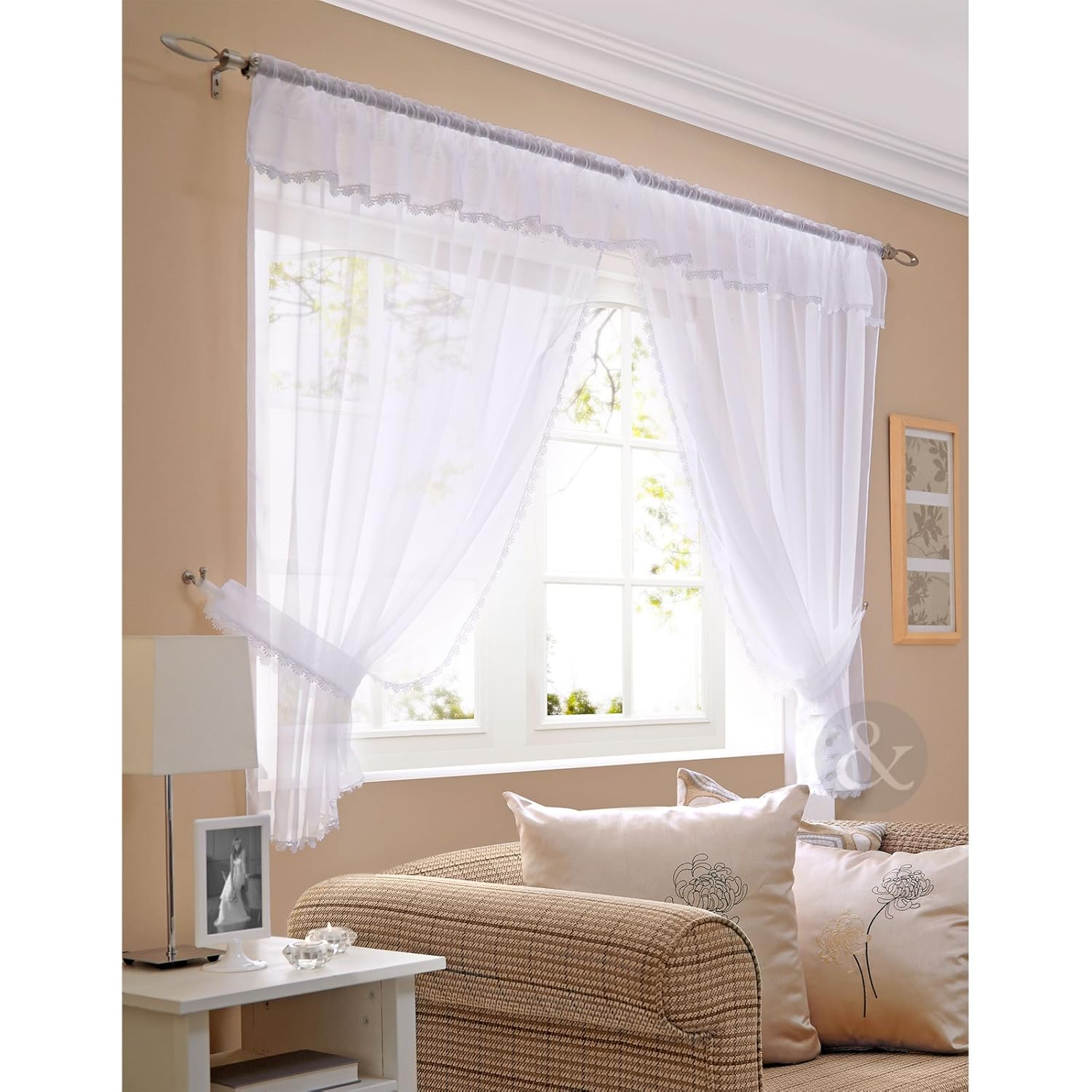 Curtains Pelmets Elegance Voile Window Set Ivory With Attached