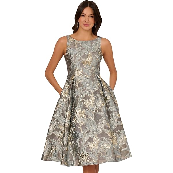 slim fit dress slacks Blue Black Multi Floral Jacquard Short Fit And Flare Dress main image 1