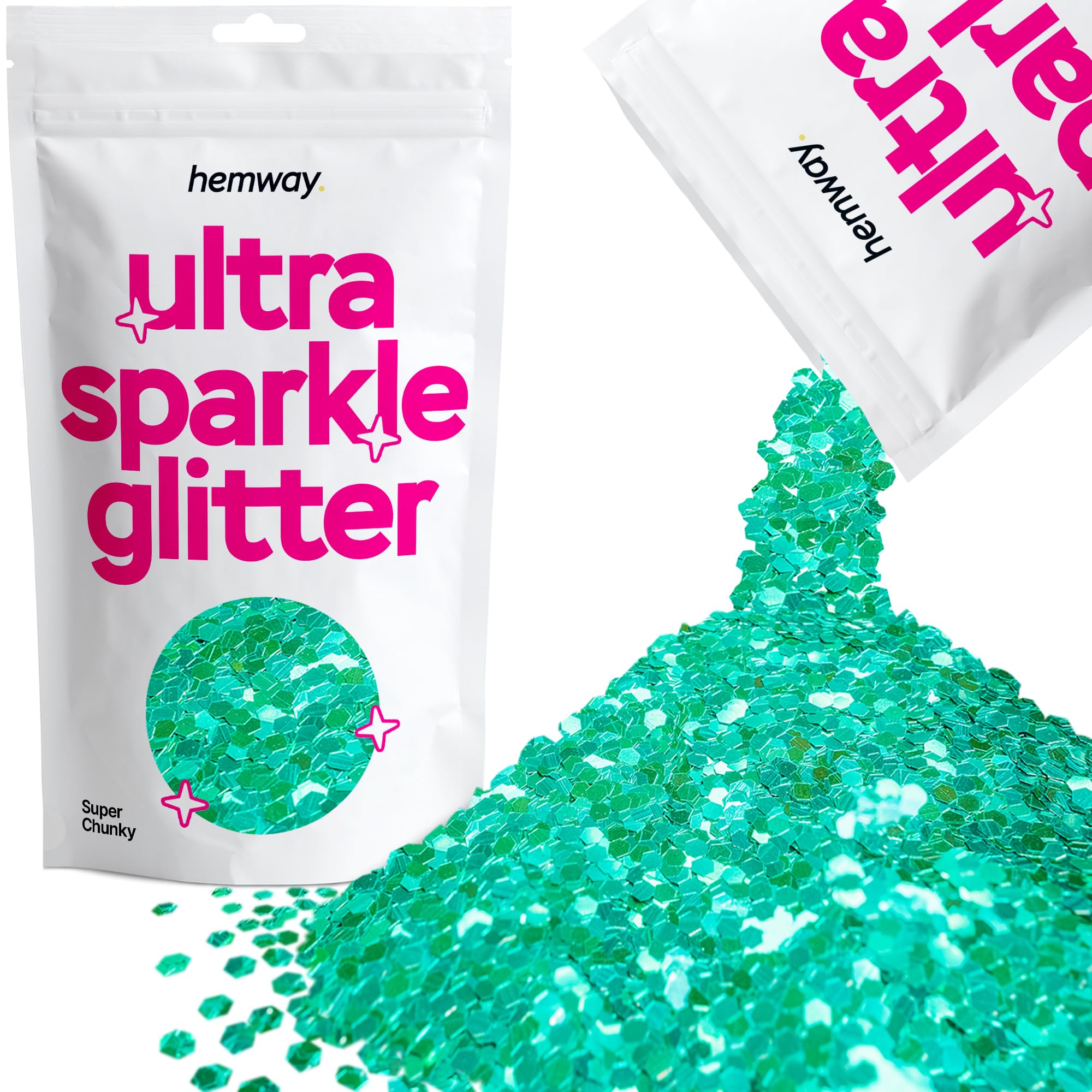 Hemway Ultra Sparkle Glitter Turquoise Blue 100g Super Chunky | Glitter for Arts & Craft, Makeup, Nail Art, Crafting, Card Making, Sparkle Decoration โ image 1