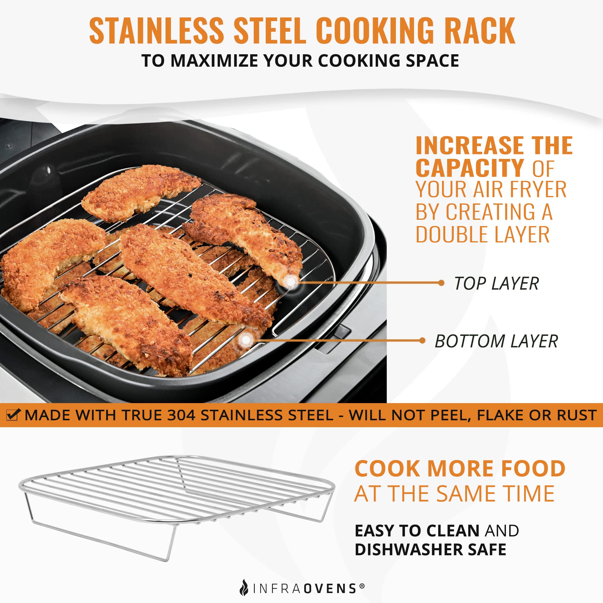 Air Fryer Rack Accessories Compatible with Ninja Crispi, Bella, Cosori, Secura, Insignia, Philips, Kalorik + More, Stainless Steel Extra Large XL Silicone Mat, Accessorios para Freidora de Aire