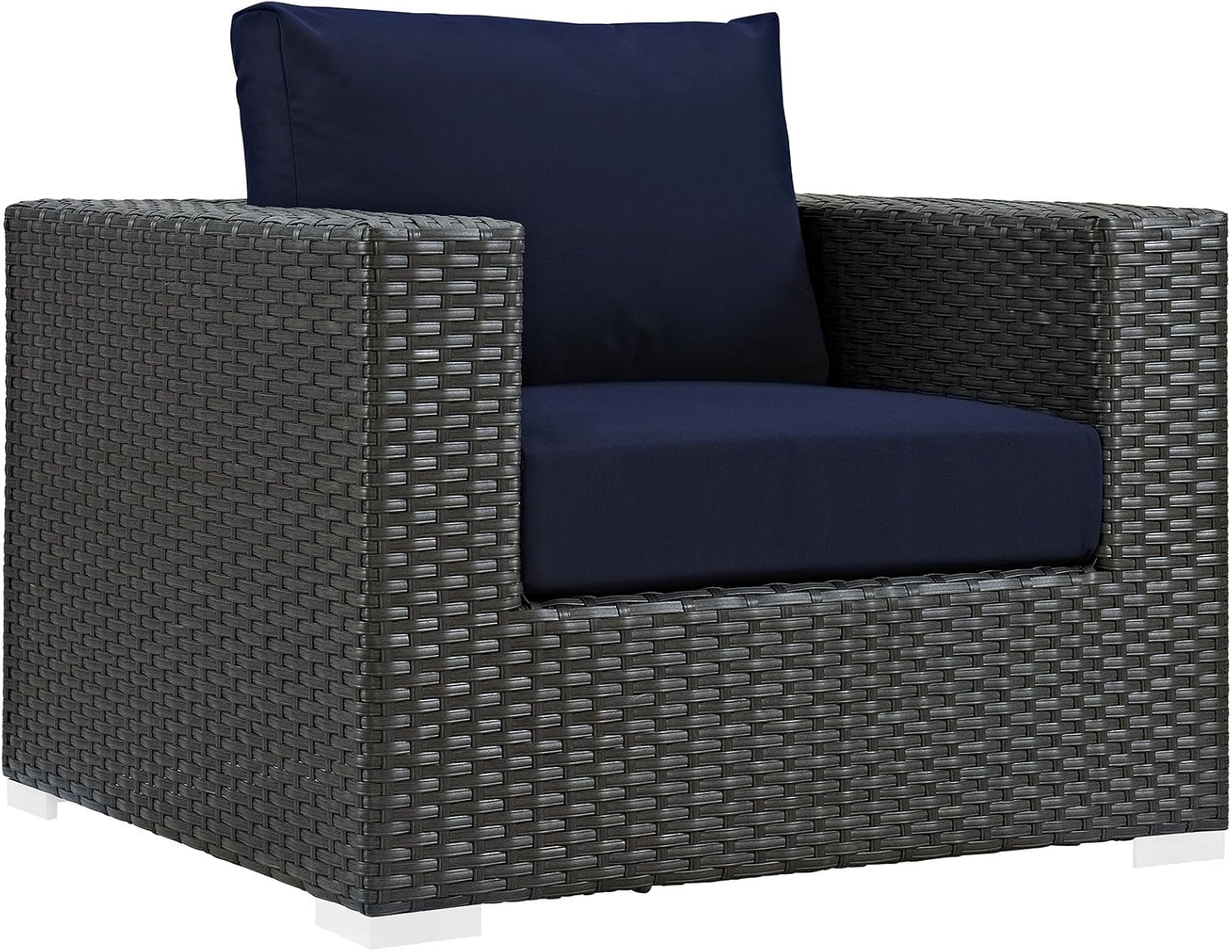 Modway Sojourn Wicker Rattan Outdoor Patio Sunbrella Fabric Armchair in Canvas Navy