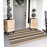 OJIA Outdoor Rug 3'x5', Black and Tan Area Rug Machine Washable Rugs Cotton Hand Woven Entry Rug Indoor Outdoor Striped Carpet for Front Porch/Deck/Backyard/Camping/Outdoor Decor