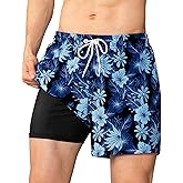 BRISIRA Mens Swim Trunks 5 inch Swim Shorts Quick Dry Stretch Bathing Suits with Compression Liner Board Shorts Pockets