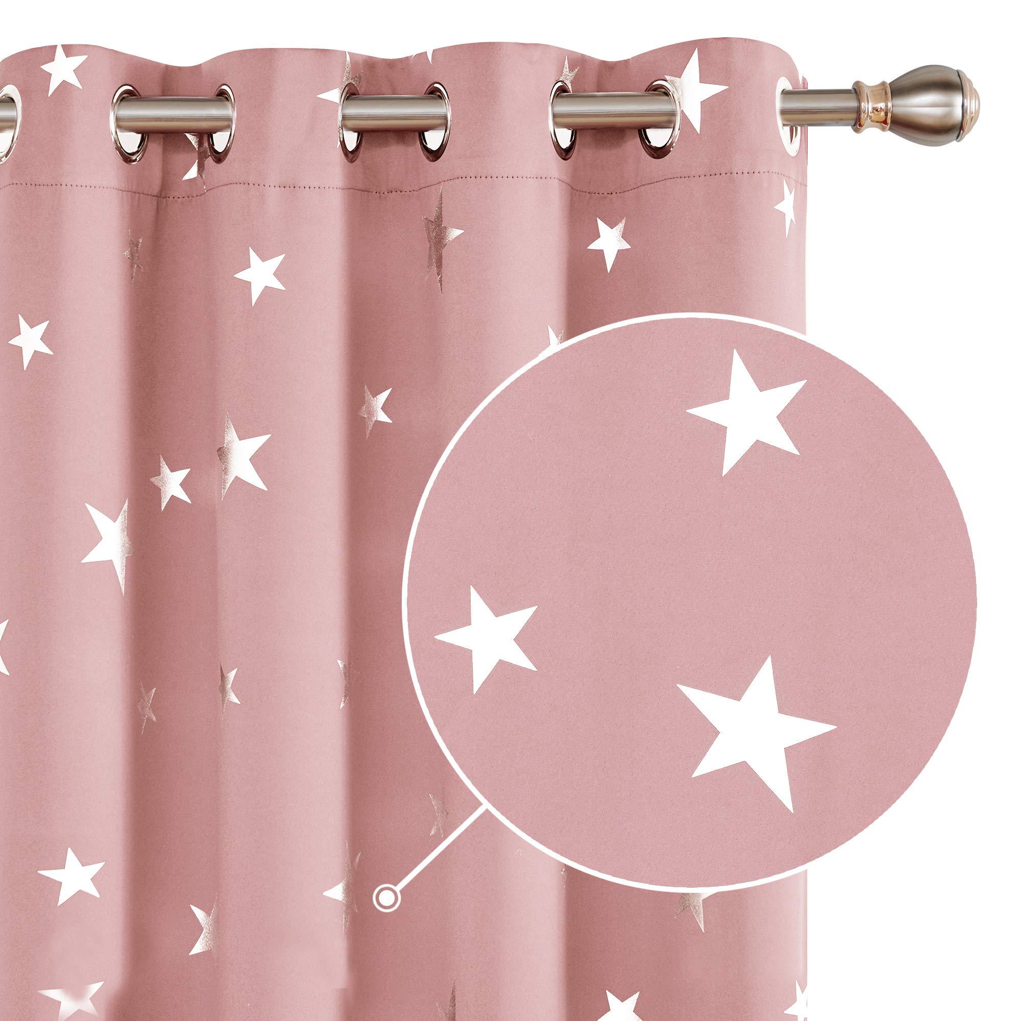 Deconovo Set of 2 Blackout Curtains, Thermal Insulated Curtains, Modern Star Pattern, Grommet Top Curtains for Living Room, 52W x 54L Inch, Blush Pink — image 1