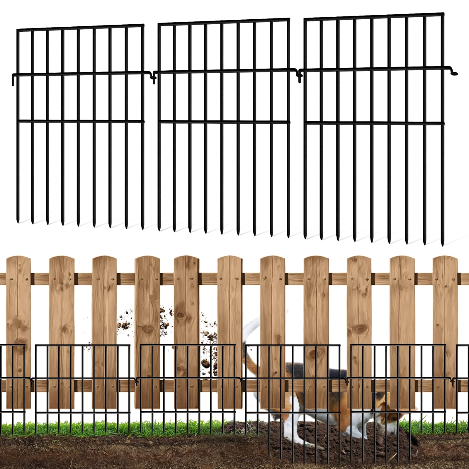 Photo 1 of Animal Barrier Fence No Dig, 25 Panels 1.25in Gap Ground Defense Fence Border Small Metal Fencing, Dog Rabbits Blocker Under Fence for Garden, Flower Bed, Patio, Black
