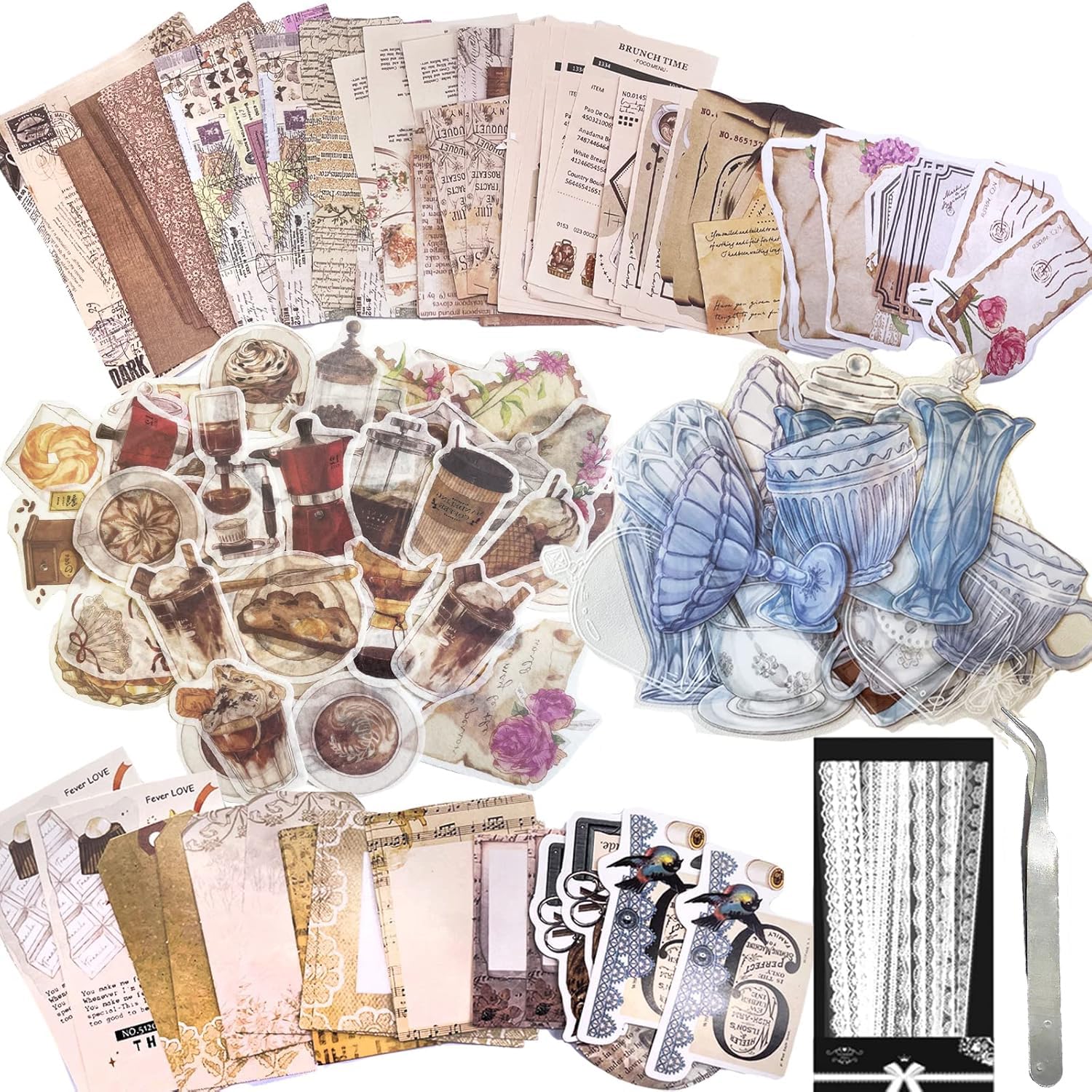 Carreuty 290pcs Aesthetic Scrapbooking Stickers Paper Pack, DIY Decorative Paper Dessert Supplies Stickers Paper Kit for Scrapbook Supplies Journal Kit (Dessert time)