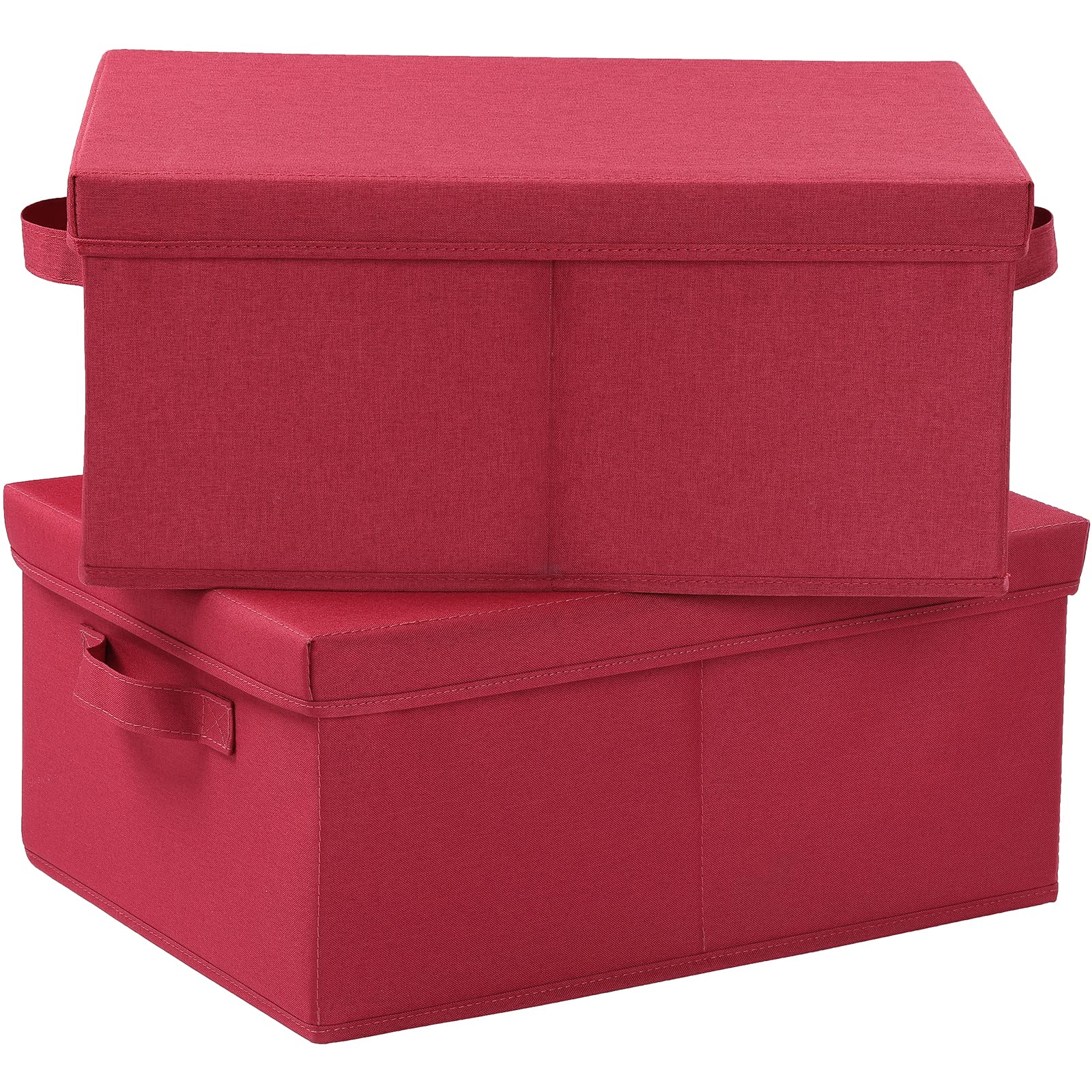 HOONEX Storage Bins with Lids for Organizing, Pack of 2, Storage Boxes with 2 Carrying Handles and Sturdy Heavy Cardboard, 16.5" L x 11.8" W x 7.5" H for Shoes, Books, Clothes, Red