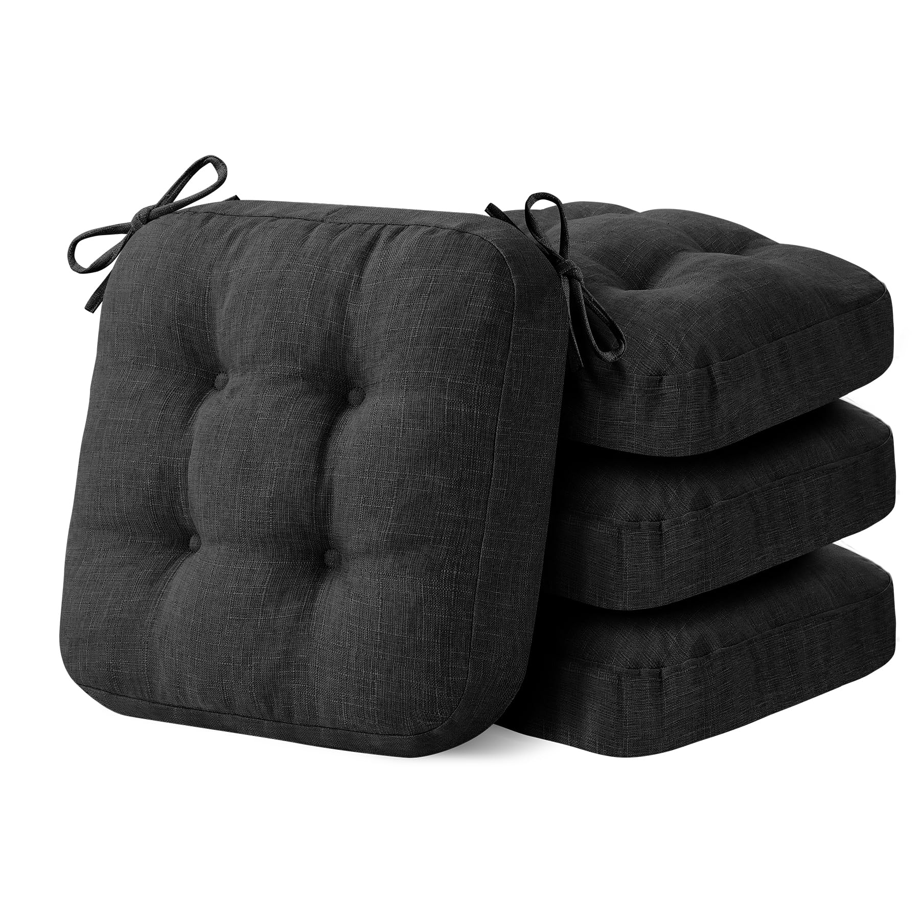 Photo 1 of IASEAHK Chair Cushions, Foam Dining Chair Cushions, Tufted Indoor Chair Pads,16.5” x 16.5” x 3.5”, Set of 4, Black
