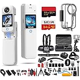 SJCAM C300 4K Dual Touchscreen Action Camera | Ultra HD Compact Vlogging Cam with Front and Rear Screens | Waterproof Mini Camera (C300W) Bundle Including: 50-in-1 Action Kit, 64GB Memory Card, More