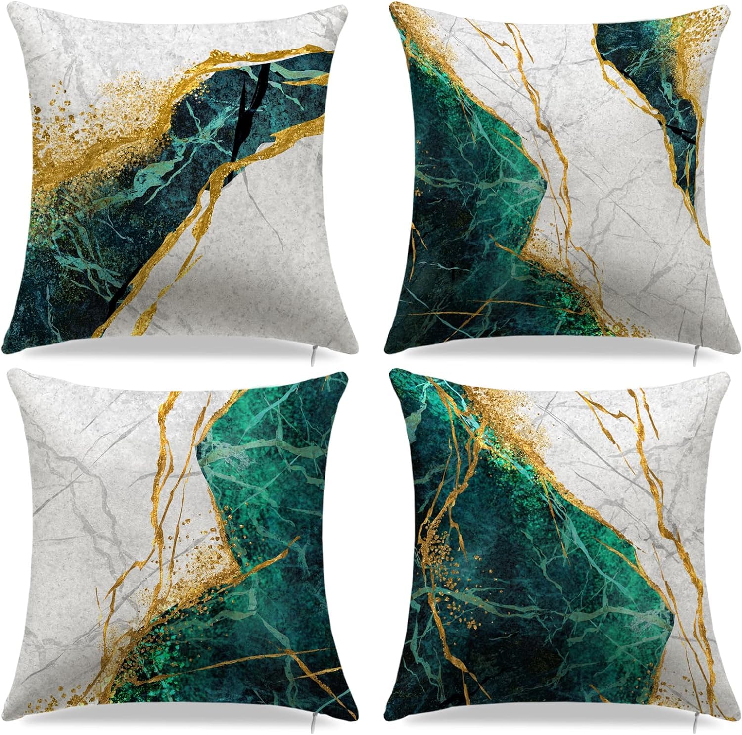 Geliking Sofa Cushion Covers 18x18 Inches Polyester Throw Pillow Case Green and Gold Marble Texture Cushion Covers Replacement for Home Decor, 45cm x 45cm, Set of 4 (Green) — image 1