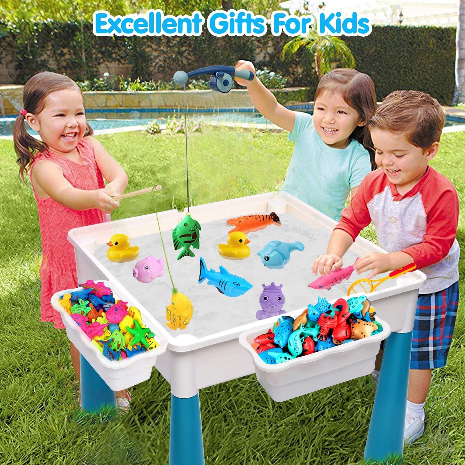 OCATO Kids Activity Table Toddlers Kids Table and Chair Set with 152Pcs Large Marble Run Building Blocks All-in-One Kids Play Table Water Table Sand Table, STEM Toys for Boys Girls 2 3 4 5-10 Year Old