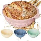 4 Pcs Upgraded Silicone Sourdough Bread Proofing Basket with Handles - Reinforced Rim Support, 9 Inch Foldable Bowls for Sourdough Bread Baking, Oven & Dishwasher Safe-BPA Free(Green,Beige,Pink,Blue)