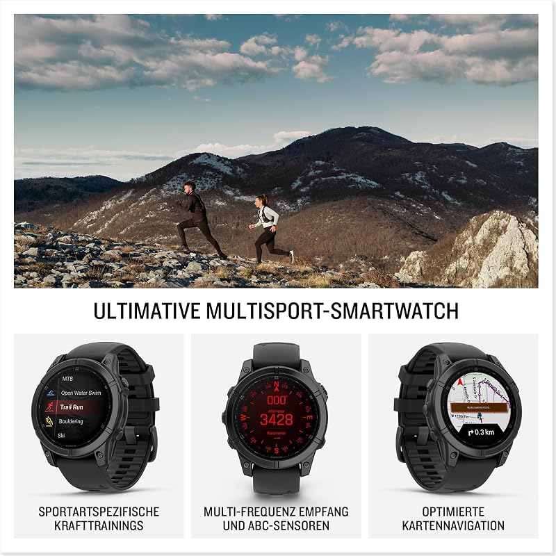 Fenix E, 47 mm, GPS-Multisport-Smartwatch, Schwarz/Schiefergrau
